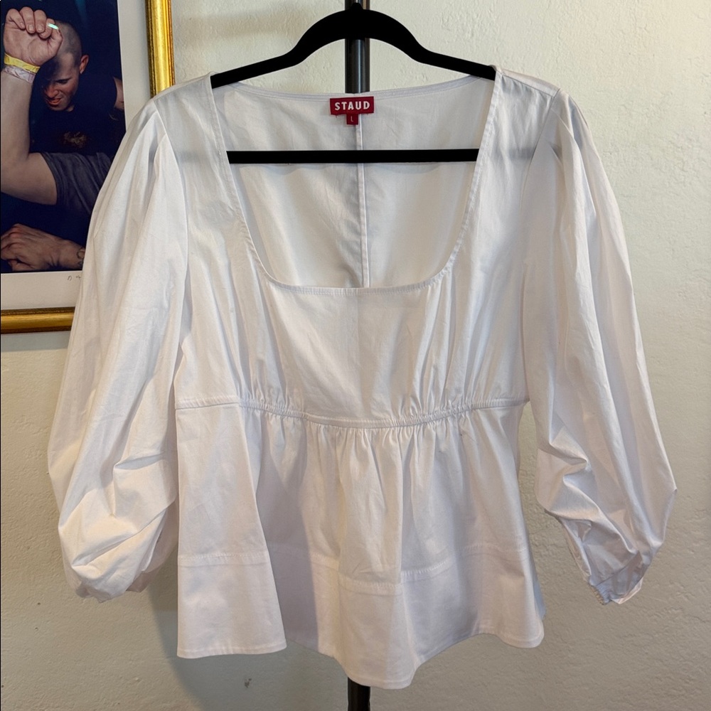 STAUD White Square Neck Blouse